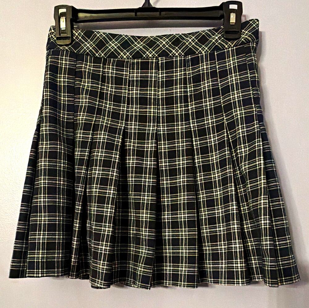 Y2K Blue Plaid Pleated Micro Mini Skirt 6 Goth Punk Schoolgirl Grunge Emo Preppy